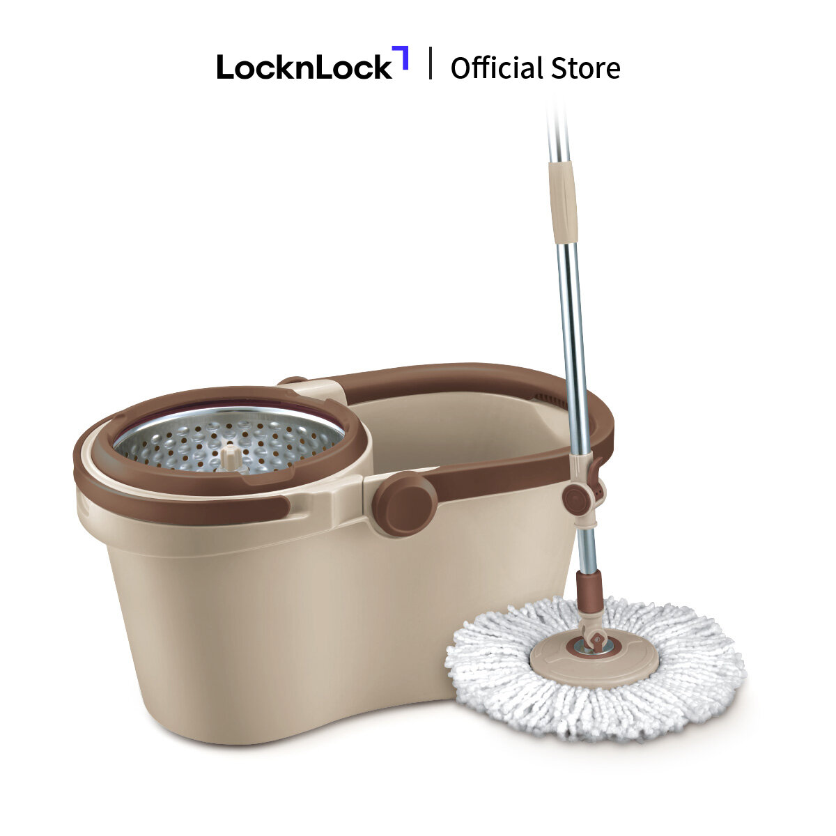 Bộ cây lau nhà vắt 360 độ LockLock Compact Spin Mop - ETM466 - Màu nâu - Thép không gỉ - Hàng chính hãng