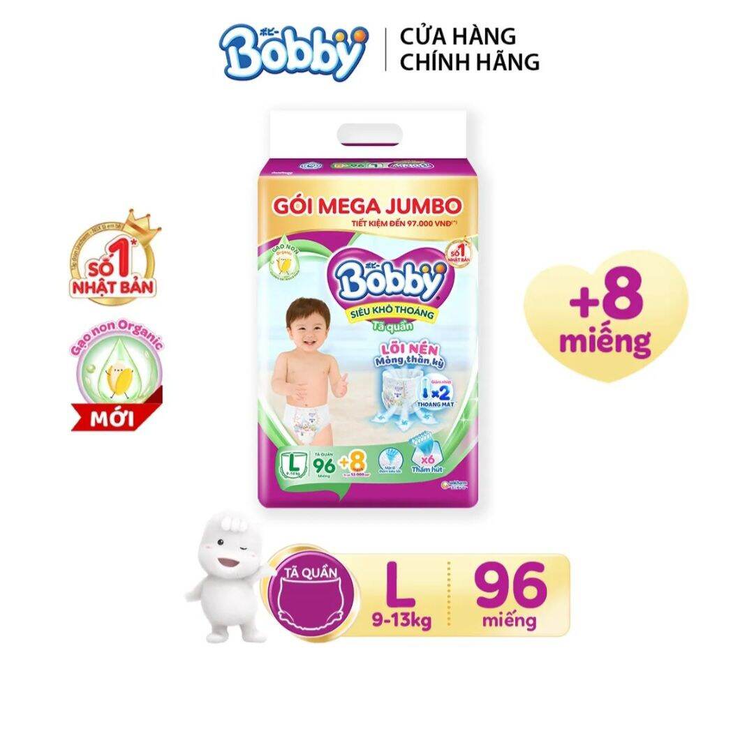 [Mới] Tã quần Bobb 3mm Mega Jumbo Gạo non L96+8
