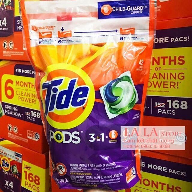 Viên giặt tide pods mỹ 3in1 túi 42 viên