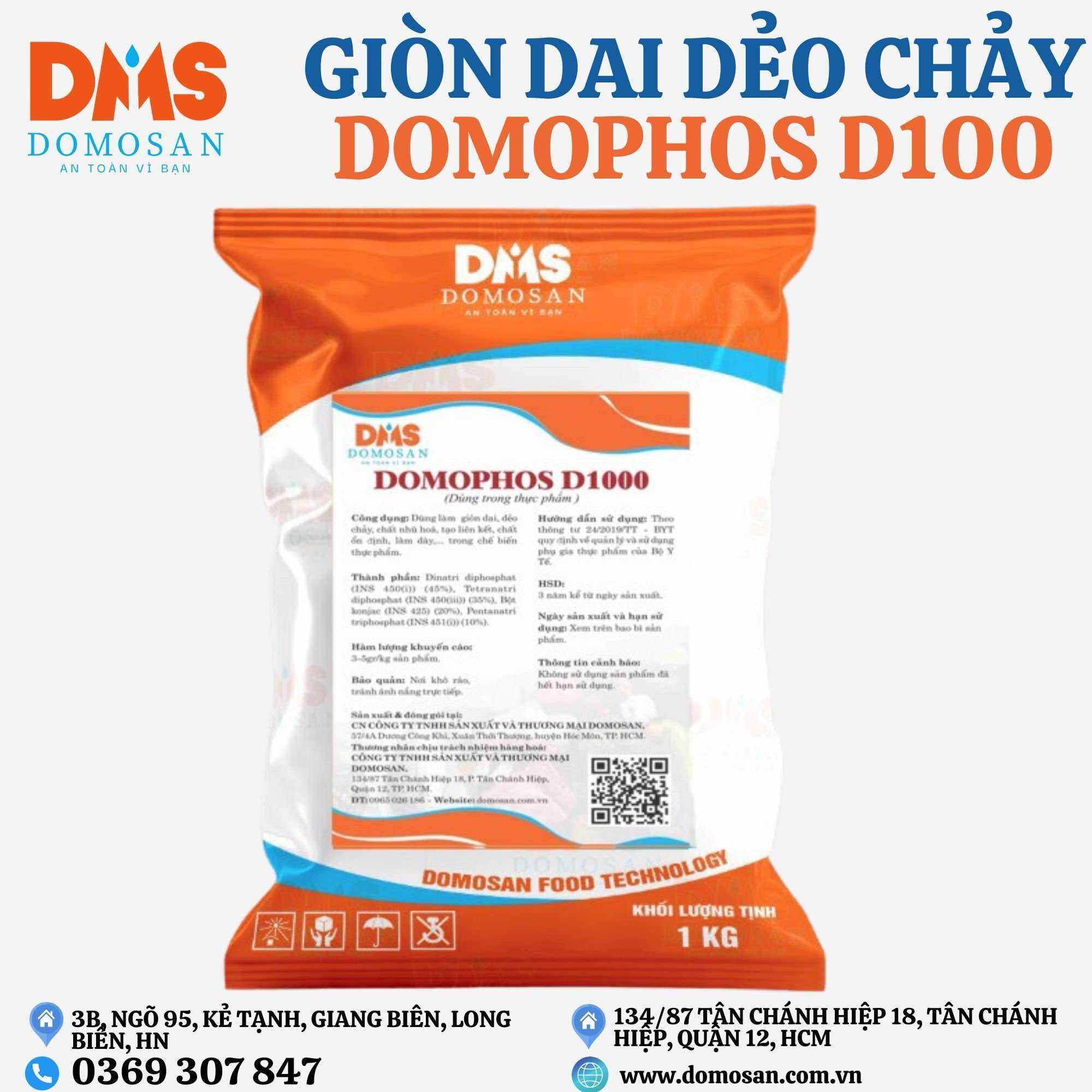 1kg PHỤ GIA GIÒN DAI THÁI LAN DOMOPHOS D1000