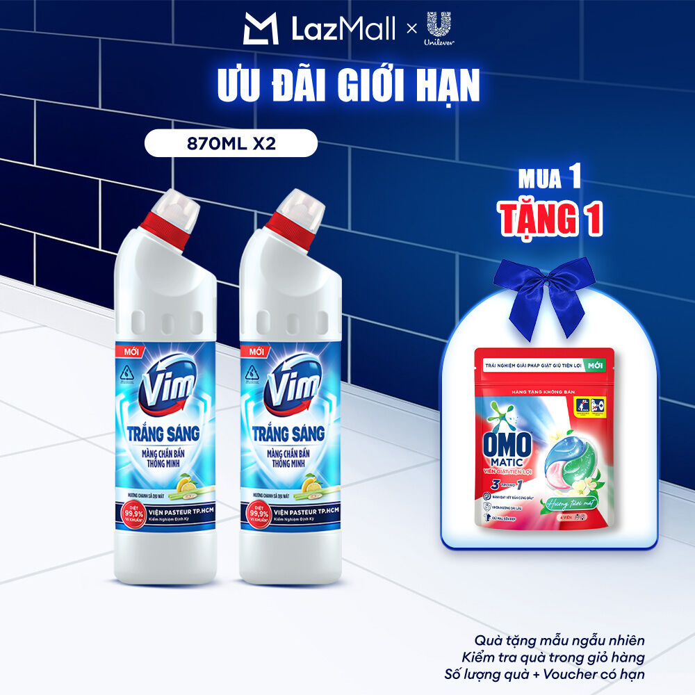  Combo 2 Gel Tẩy Bồn Cầu Vim Trắng Sáng Hương Chanh Sả Dịu Mát 870ml 
