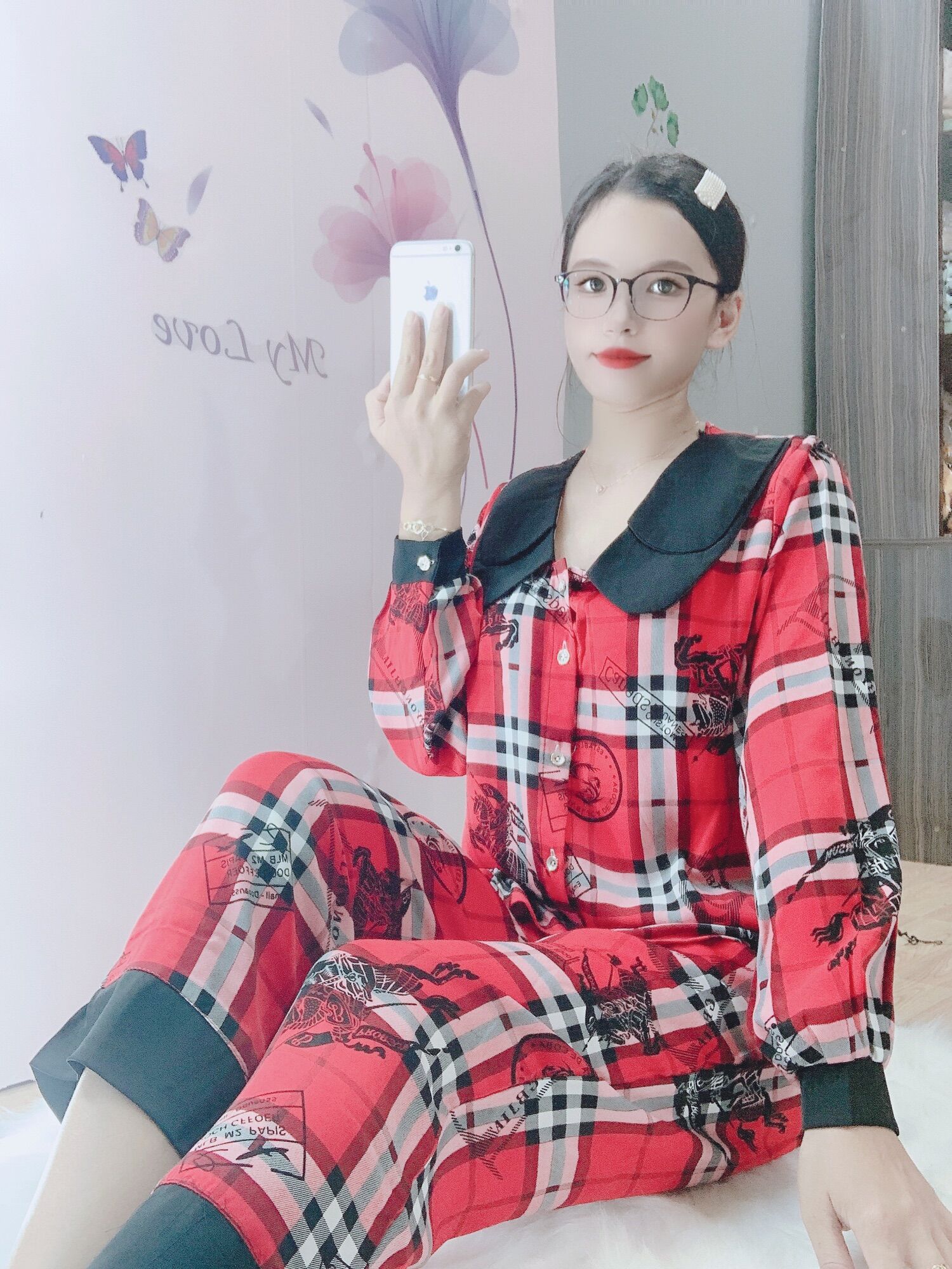 Đồ bộ Pyjama lụa tay dài chất lụa Mango mềm mịn, mát mượt