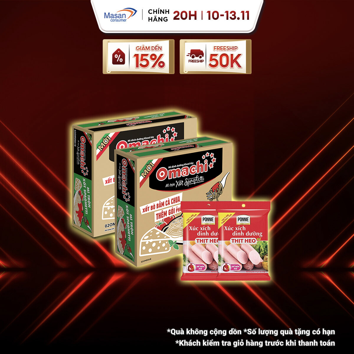 Combo 2 Thùng Omachi Mì Trộn Xốt Spaghetti 90Gr + 2 Xúc Xích Tiệt Trùng Ponnie Vị Heo 70G