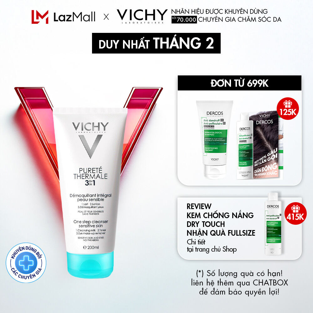 Sữa rửa mặt tẩy trang 3 tác dụng Vichy Purete Thermal One Step Cleanser