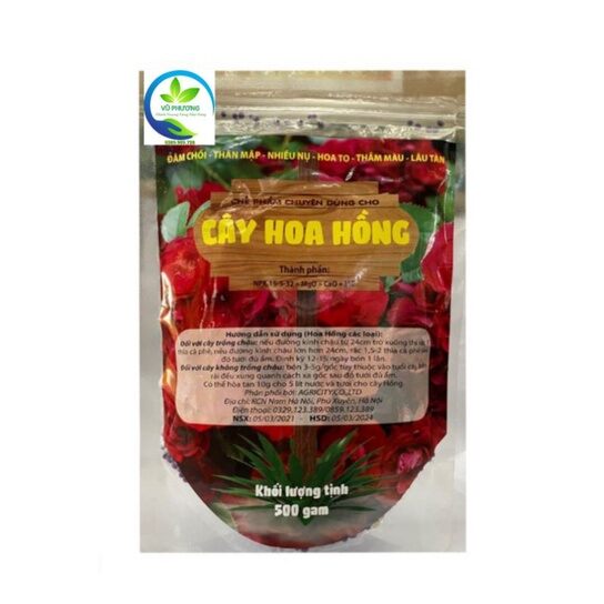 0Phân bón tan chậm giúp đâm chồi, Thân Mập, Nhiều Nụ, Hoa To, Lâu Tàn dành cho Hoa Hồng gói 500gr