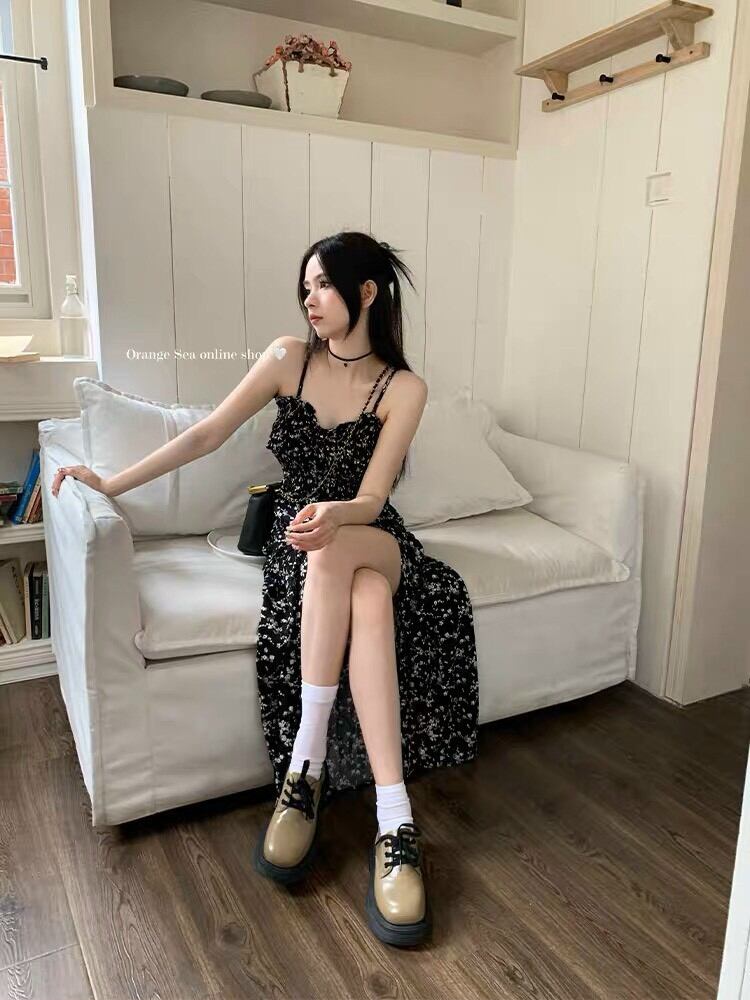 ĐẦM 2 DÂY MAXI HOA ĐEN XẺ TÀ