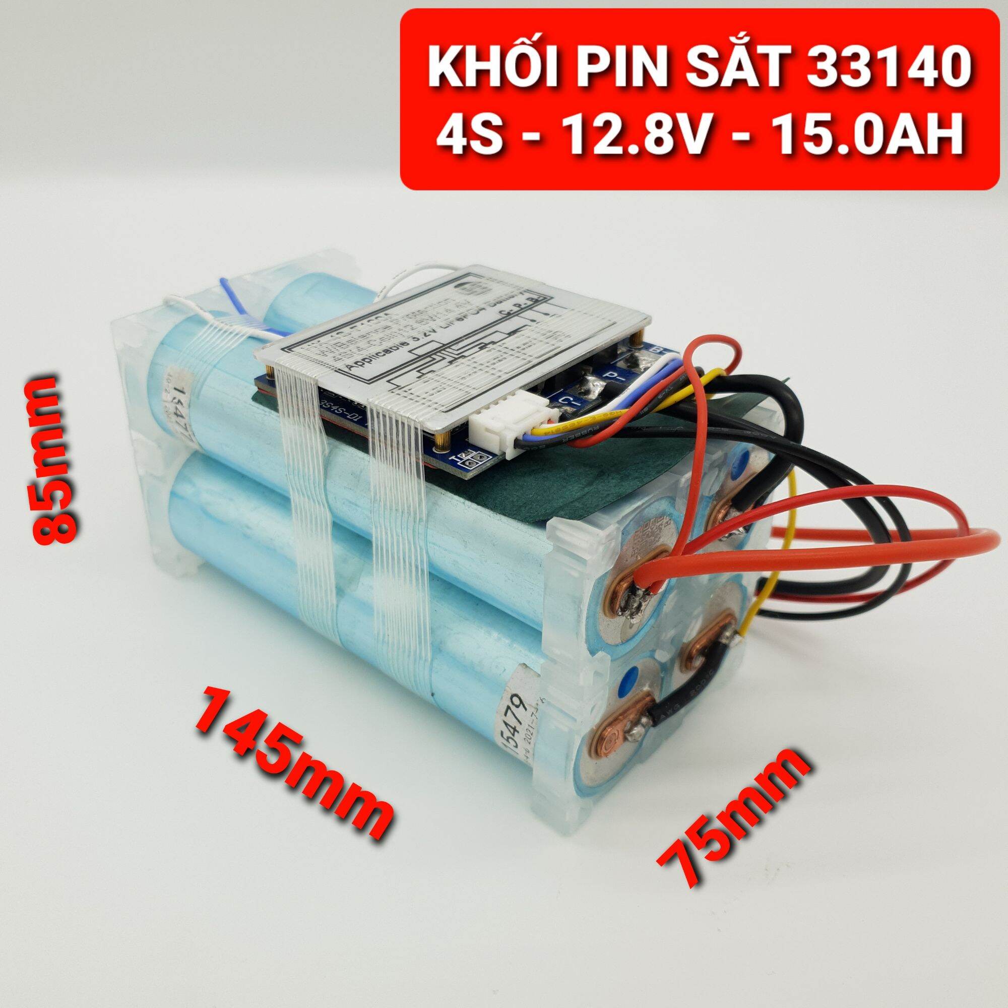 Achun.vn - khối pin sắt 33140 - 4s - 12.8v - 15.0ah mạch xả 100a