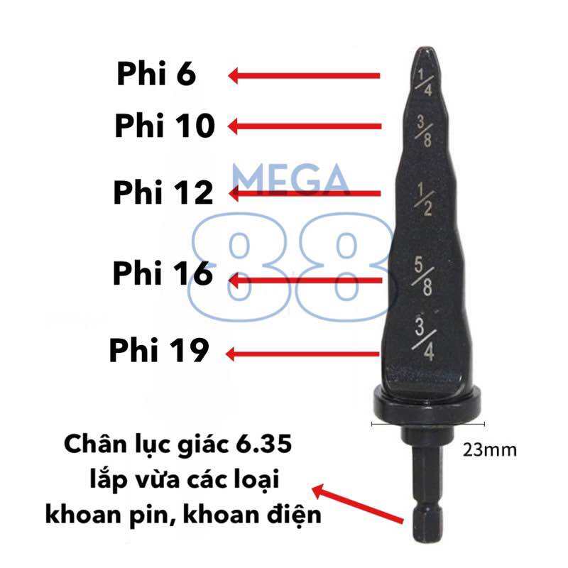 Mũi loe ống đồng bằng máy khoan pin 5in1 thép CRV cao cấp