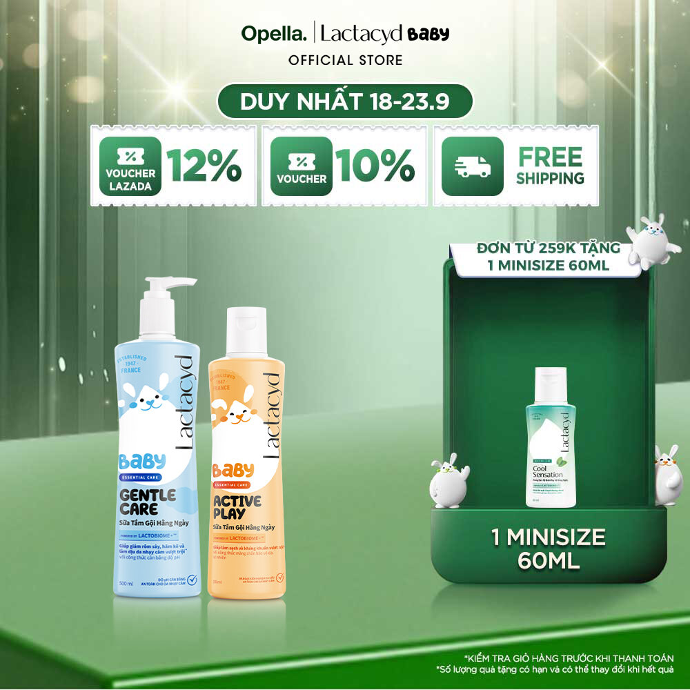 Bộ 2 Sữa Tắm Gội Trẻ em Lactacyd Baby Gentle Care 500ml +1 Lactacyd Baby Active Play 250ml