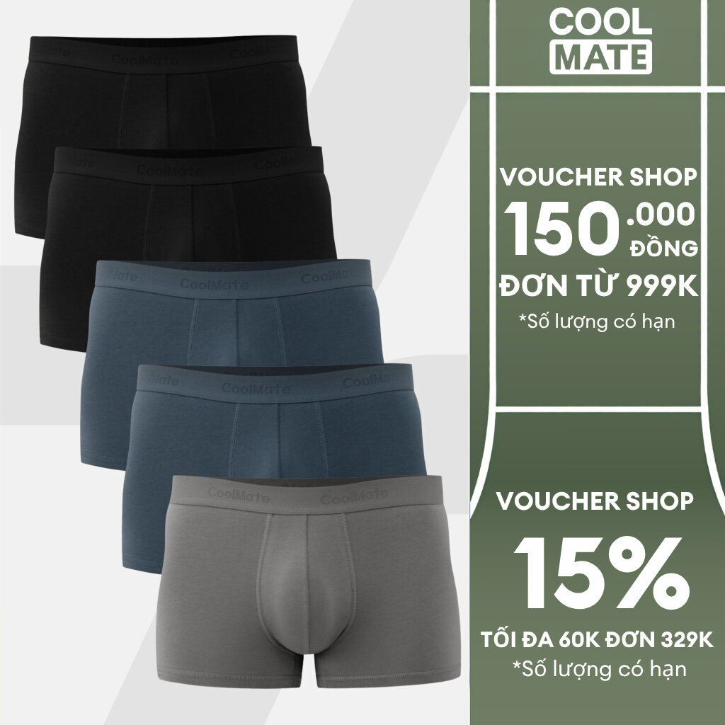 Combo 5 quần lót sịp nam Trunk Cotton mềm mại, thấm hút, co giãn, thoải mái Coolmate