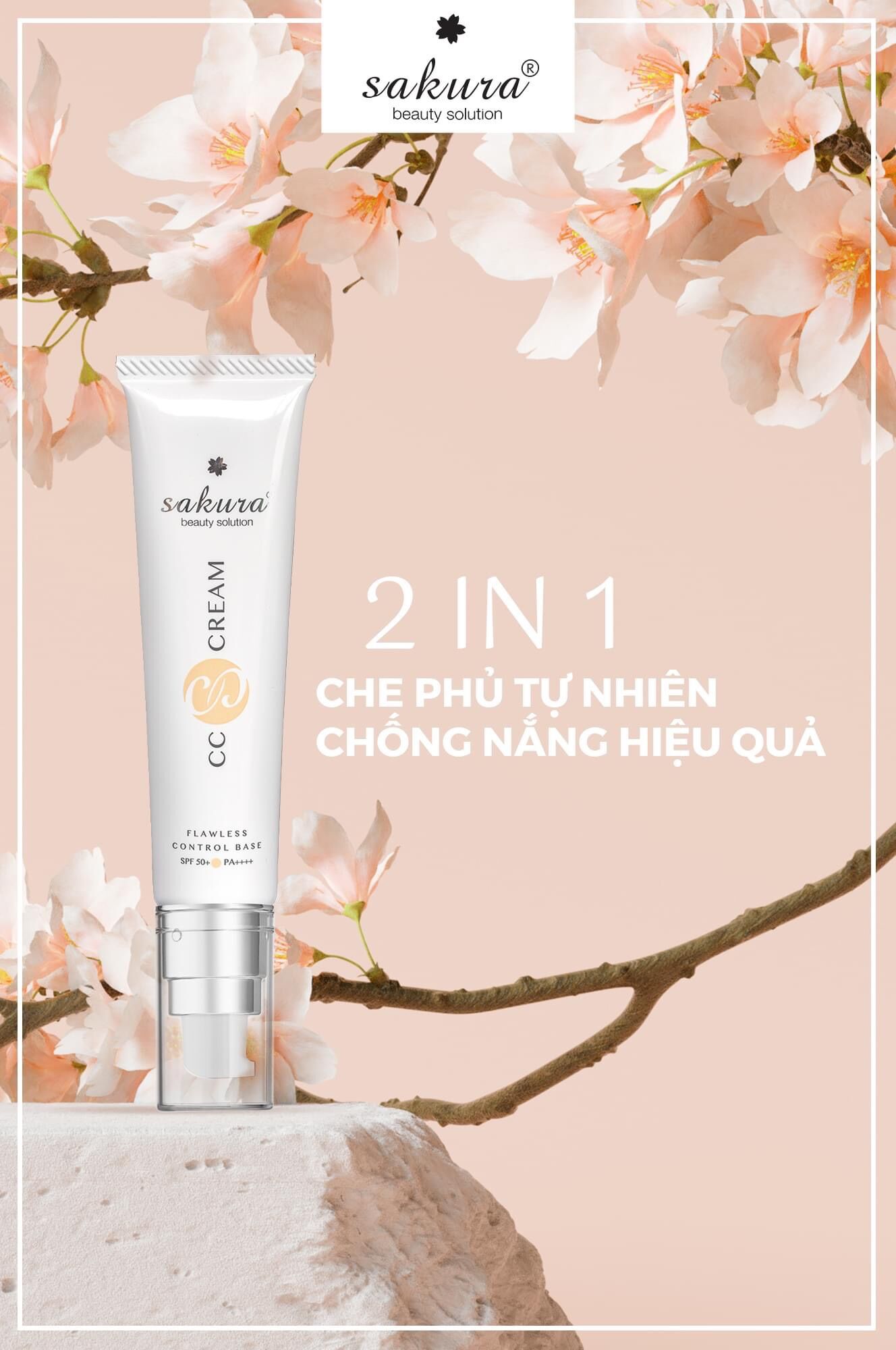 Kem trang điểm che phủ nhẹ nhàng, chống nắng Sakura CC Cream Flawless Control Base SPF50+ PA++++