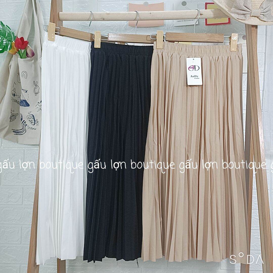chân váy midi dập li phong cách hàn quốc