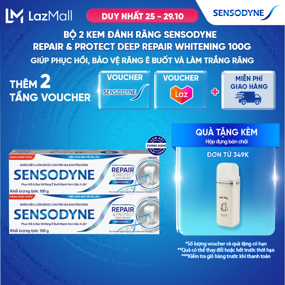 Bộ 2 Kem đánh răng SENSODYNE Repair  Protect Deep Repair Whitening 100g phục hồi, bảo vệ răng ê buốt và làm trắng răng