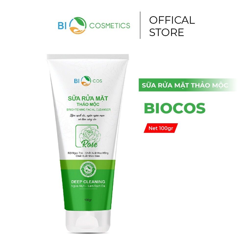 Sữa rửa mặt thảo mộc biocos 100ml ♥ làm sạch và sáng da, ngừa mụn ♥ dùng cho mọi loại da