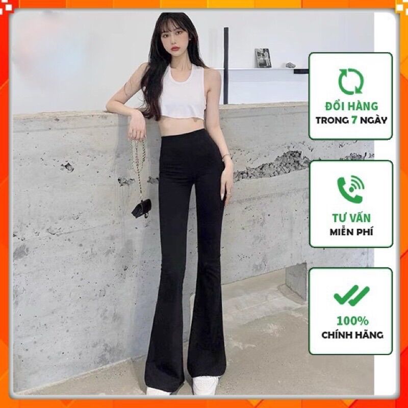 Quần nữ ống loe cạp cao legging lưng thun dáng dài, quần legging nữ ống loe dáng dài