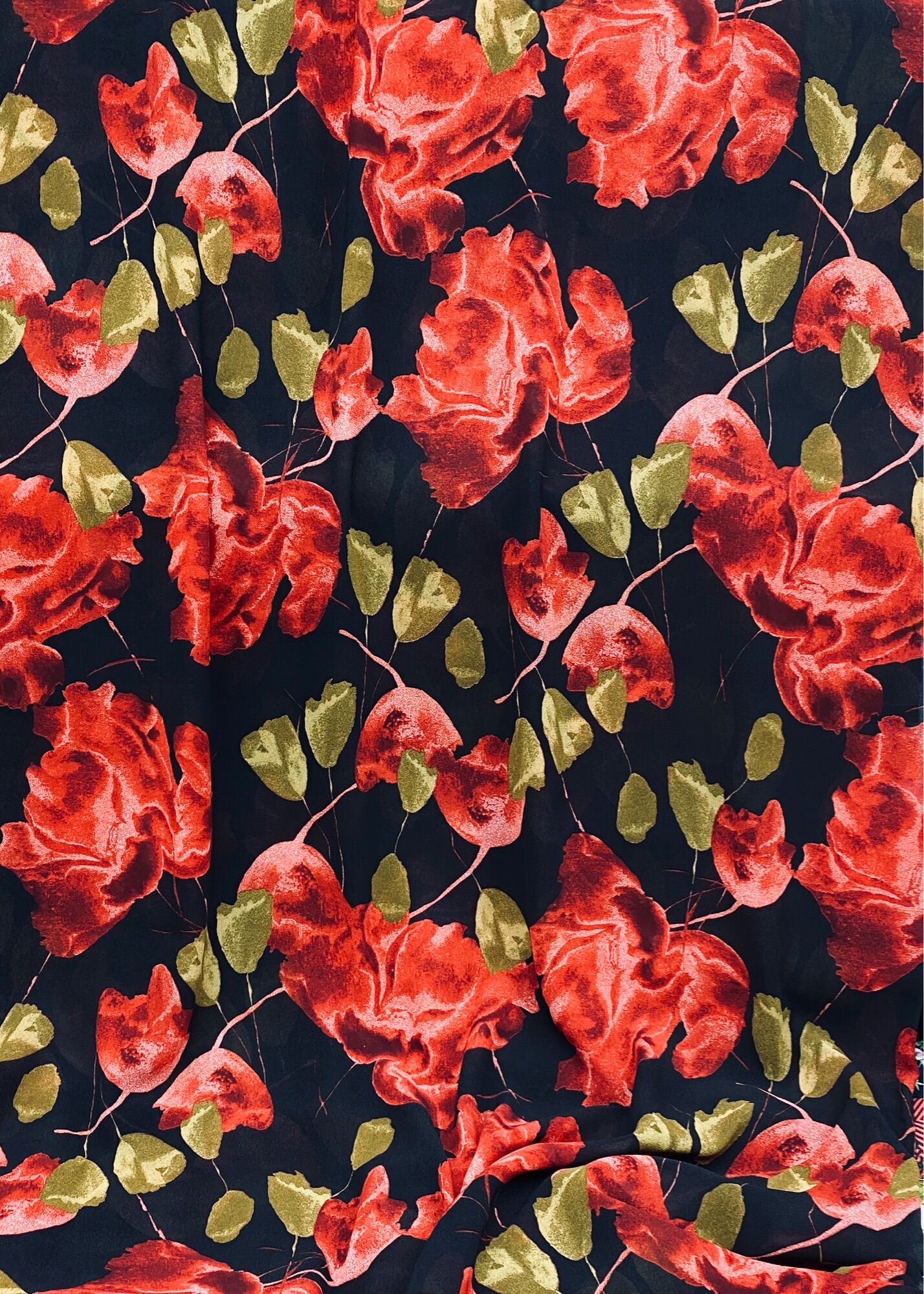 Vải voan chiffon hoa hồng lớn MS1108
