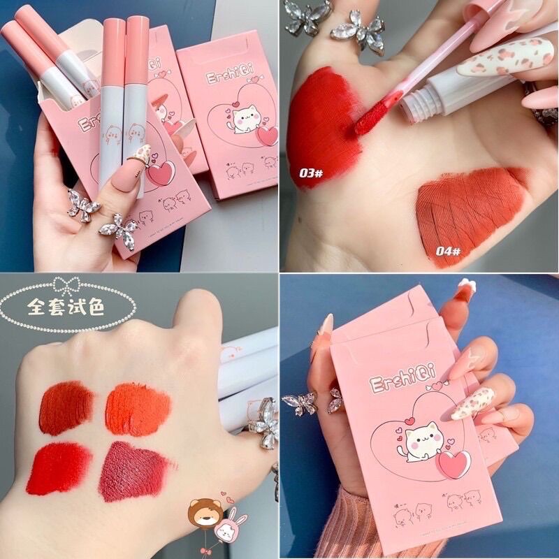 Set 4 Son Kem Lì ErShiQi Mèo Cute