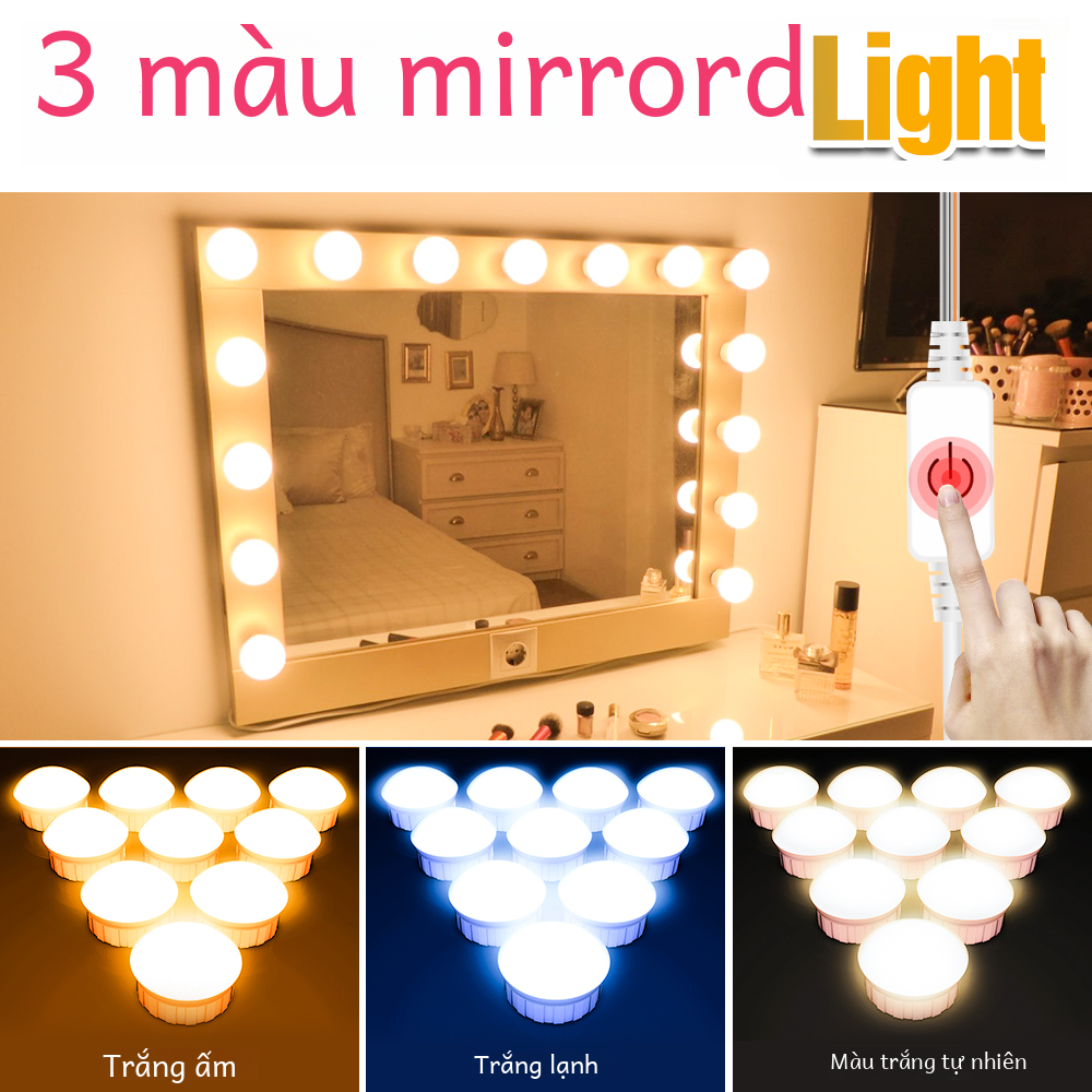 Gương Led Vanity Bóng Đèn Vô Cấp Mờ Nightlight Gương Trang Điểm Lấp Đầy Đèn Bàn Trang Điểm Trang Trí Phòng Ngủ