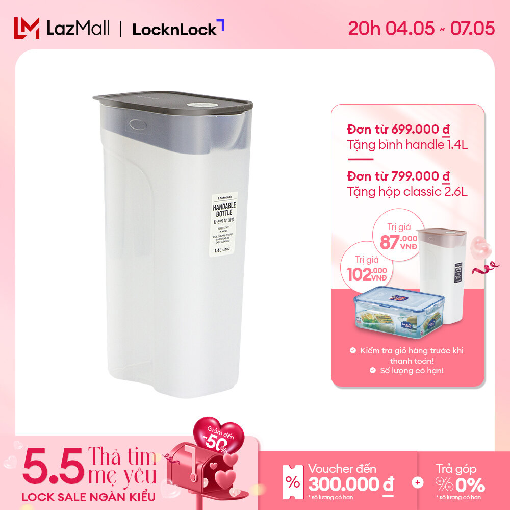 Bình nước nhựa handle bottle nhãn hiệu lock&lock 1.4l- màu xám-hap817gry - hàng chính hãng