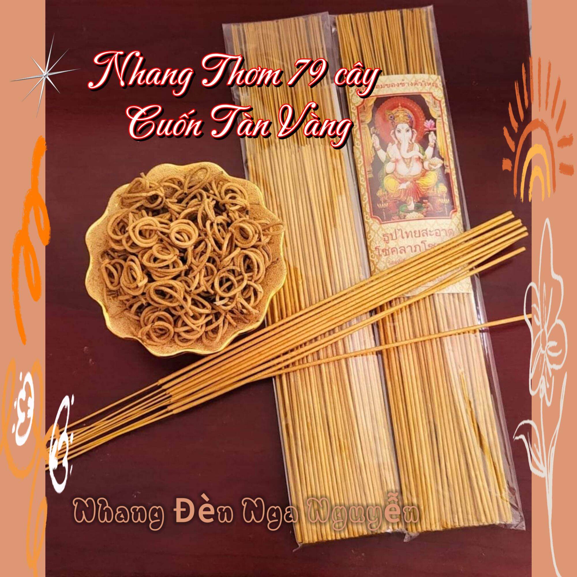 Nhang cuộn tàn vàng Thần Voi Thái Lan thơm hương Lài 79 cây