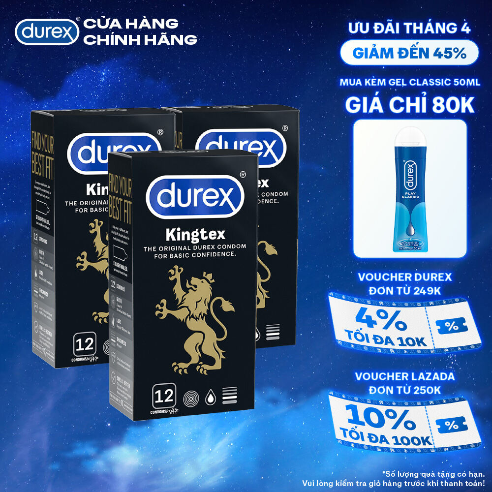 Bộ 3 hộp bao cao su Durex Kingtex ôm sát, bôi trơn (size 49mm, 12 bao/hộp)