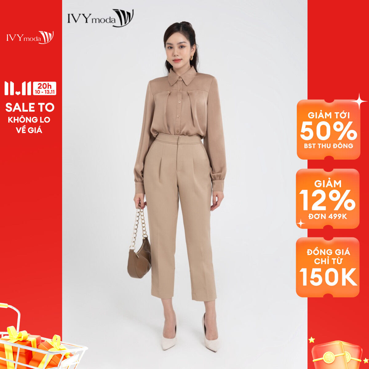 Áo sơ mi lụa tay hến IVY moda MS 17M7974