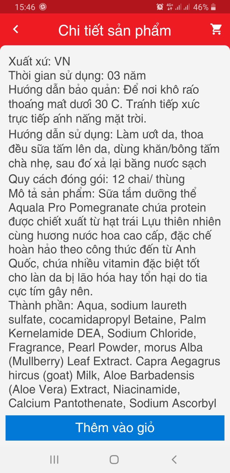 Sữa Tắm Aquala Pro Hạt Lựu 1,2L