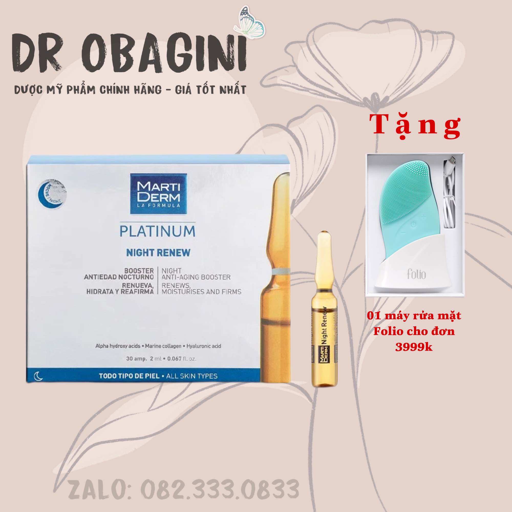Ampoule Chống Lão Hoá & Tái Tạo Da Ban Đêm - MartiDerm Platinum Night Renew Ampoule (30 ống x 2ml)
