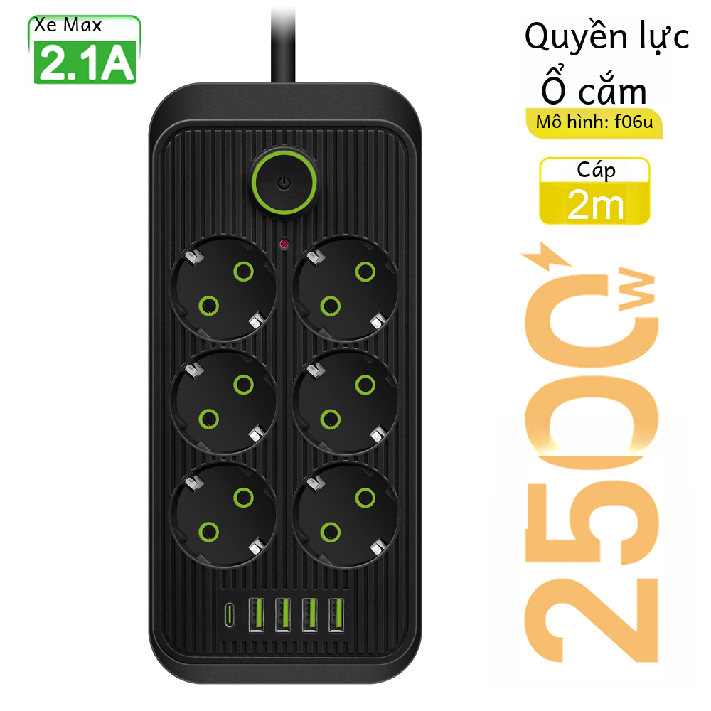 Phích cắm EU Ổ cắm Ac Ổ cắm Multitap Dây nối dài với USB Type C Pd Bộ chuyển đổi bộ lọc mạng sạc nhanh Bảo vệ quá tải nối đất tiêu chuẩn Công nghệ chỉnh lưu đồng bộ được chứng nhận Rohs để sử dụng trong khu dân cư thương mại