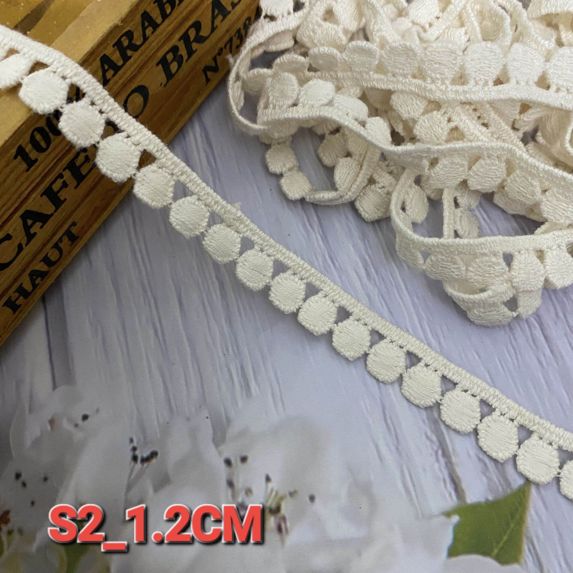 (DÂY 5 MÉT) REN CHỈ COTTON , MÀU KEM , BẢN RỘNG 1CM ĐẾN 3 CM.