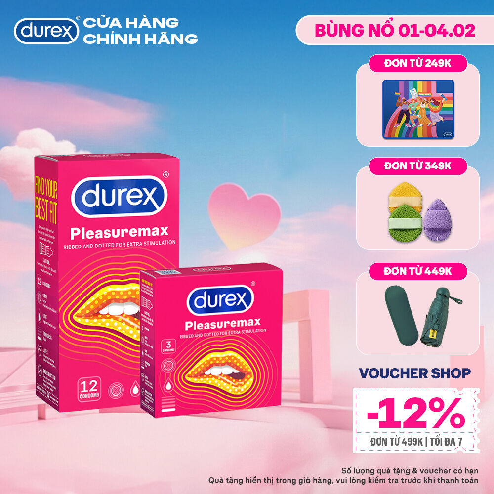 Bộ bao cao su Durex Pleasuremax gân gai size 56mm 1 hộp 12 bao và 1 hộp 3 bao