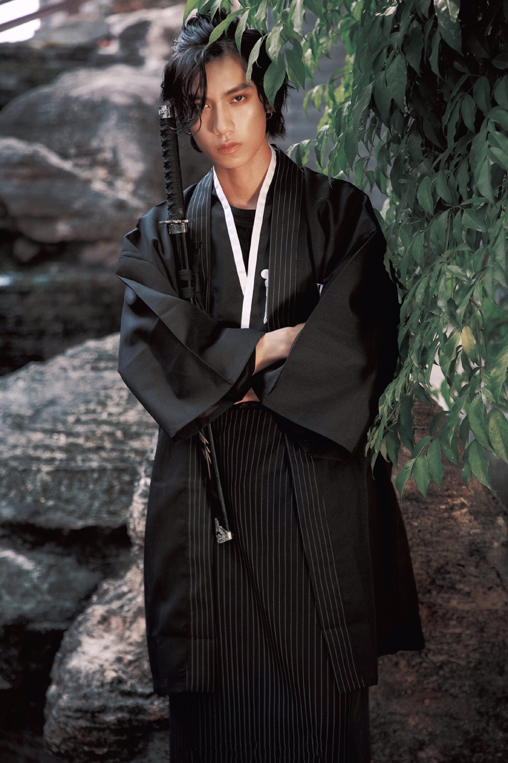 Kimono Nhật Bản Trang Phục Lịch Sự Cho Nam Trang Phục Võ Sĩ Truyền Thống Kiểu Nhật Trang Phục Cos Trang Phục Làm Việc Cửa Hàng Nấu Ăn Trang Phục Biểu Diễn Sân Khấu Màu Đen