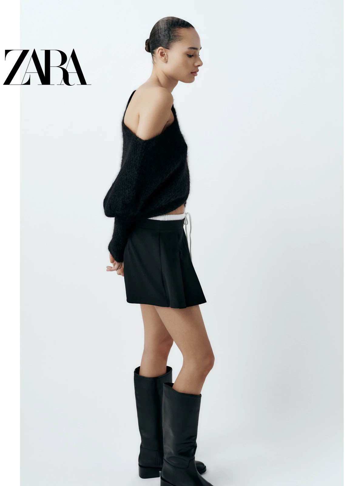 Chân váy Zara xếp ly cạp phối trắng 2 lớp
