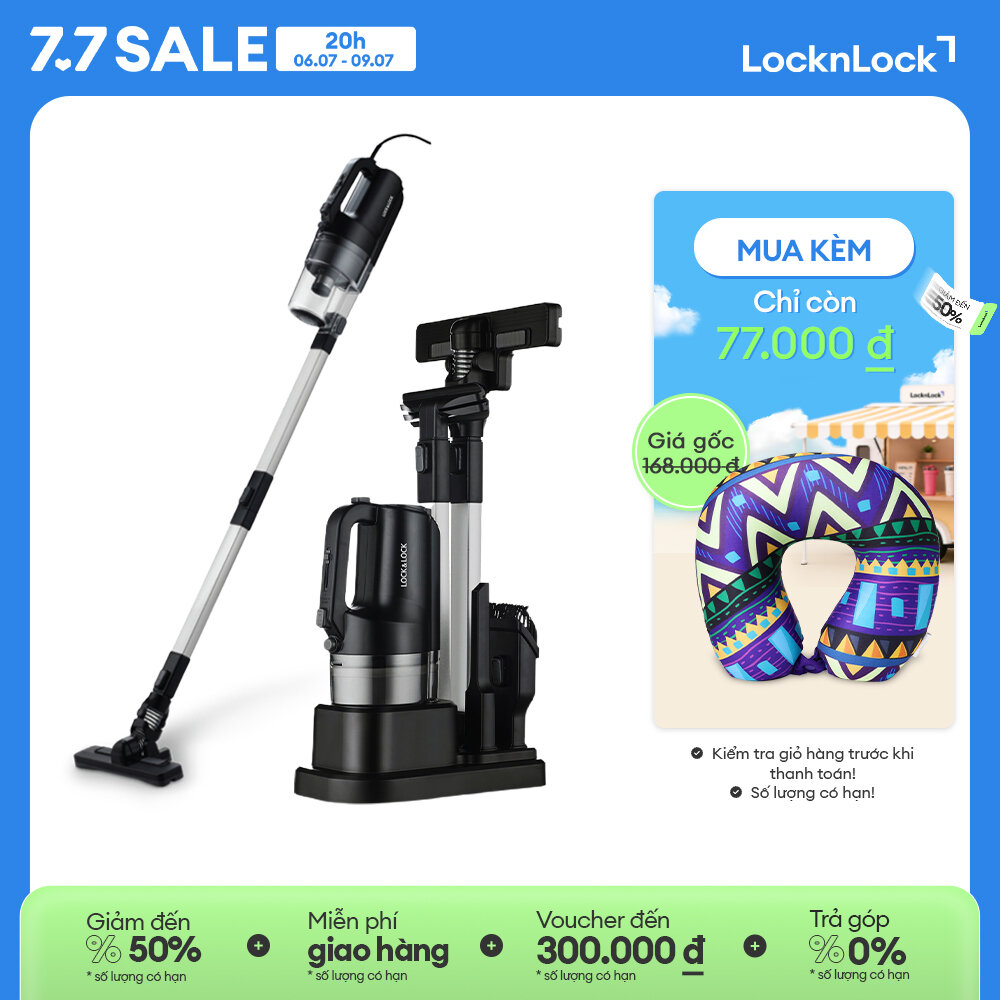 Env336blk - máy hút bụi cầm tay có dây lock&lock - lực hút 12000pa, phụ kiện tháo rời, hút đa năng đệm giường, ô tô - kệ dựng tiện lợi