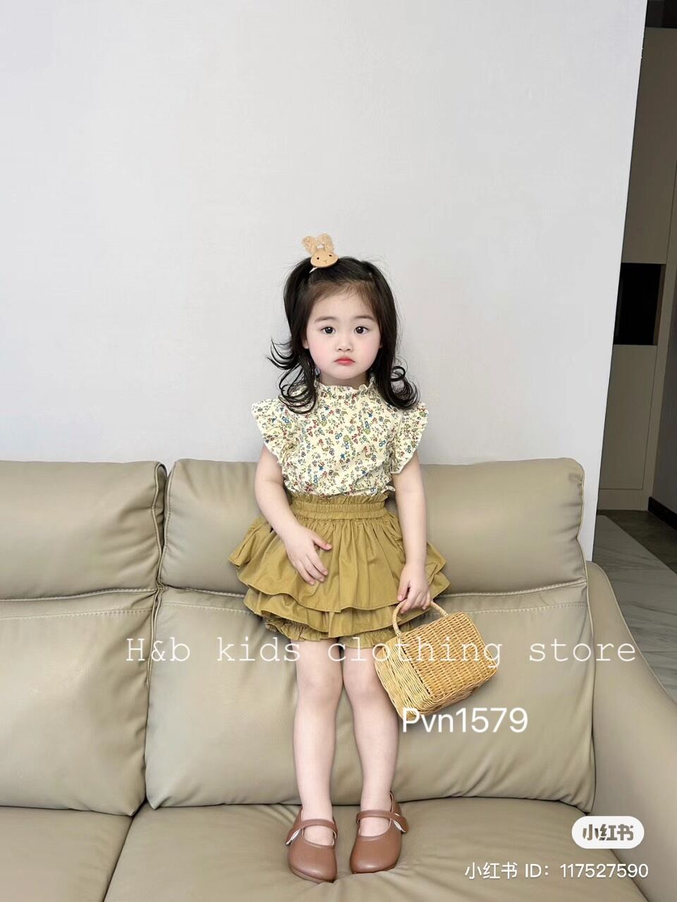 Sét váy xếp ly tầng và áo hoa nhí cho bé từ 8 -20kg