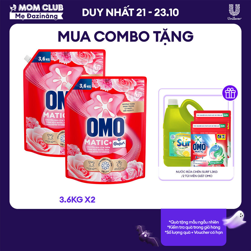 Combo 2 Nước giặt OMO Matic Comfort Hương Hoa Hồng Ecuador cho máy giặt cửa trên với 3 tầng hương gi