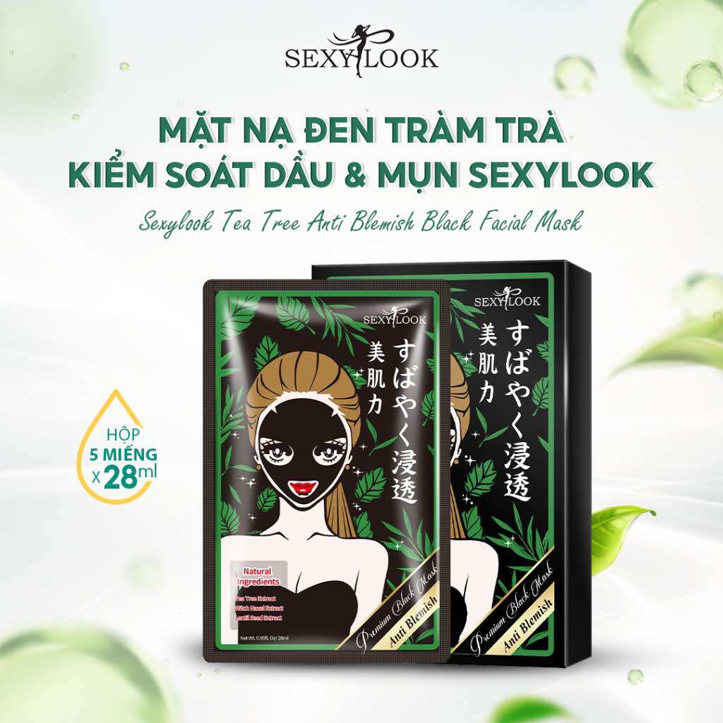 Hộp mặt nạ đen tràm trà sexylook kiểm soát dầu & mụn