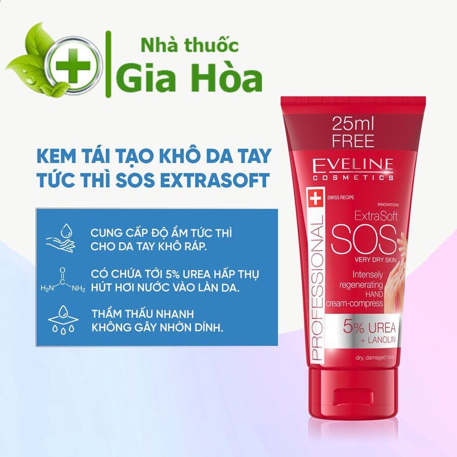 Kem dưỡng tái tạo da tay Eveline Extra Soft SOS (CHÍNH HÃNG) giúp da luôn được mềm mịn - Tuýp 100ml