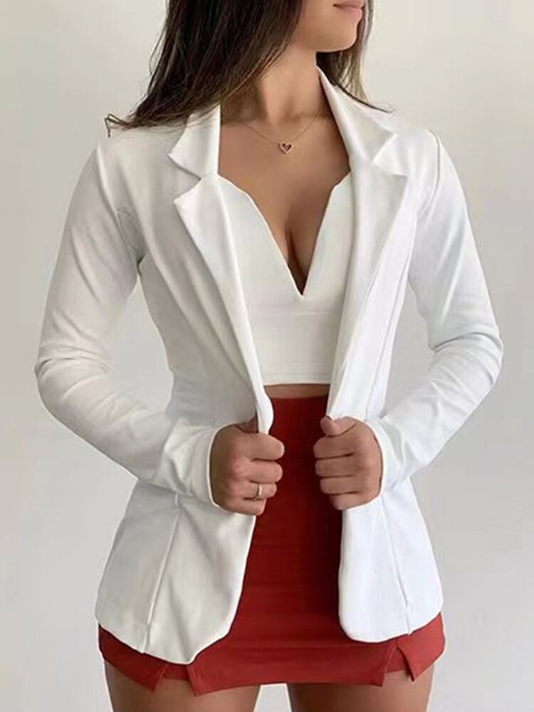 Mùa Thu Ấm Áp Dài Tay Áo Blazer Nữ Cổ Bẻ Màu Áo Khoác Polyester Thời Trang Đường Phố Quần Áo Dành Cho Nữ Trung Niên