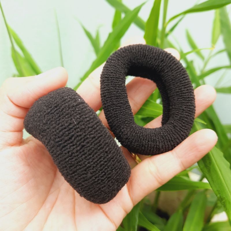 Túi 10 thun cột tóc màu đen trơn (bản 2-3cm)