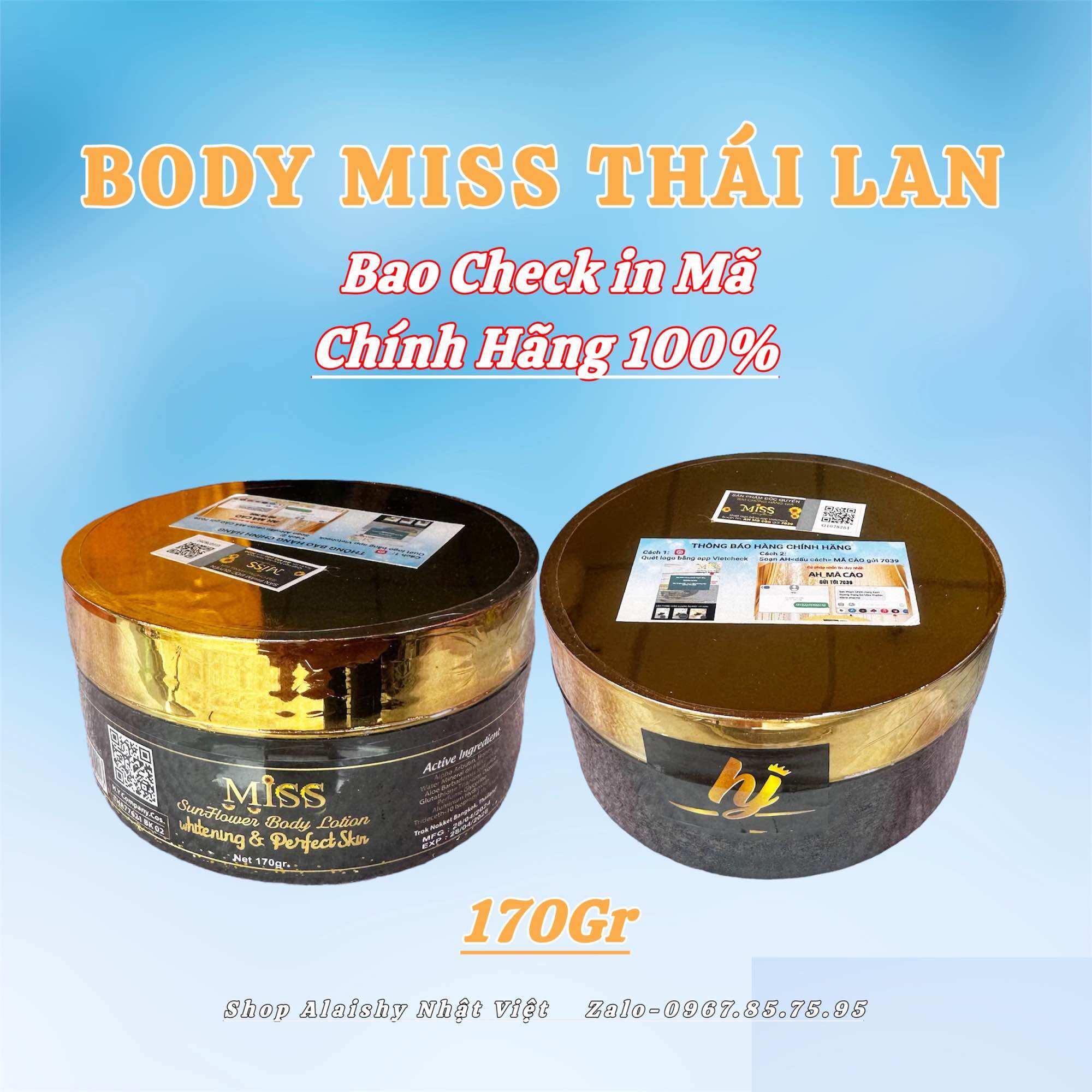 [TẶNG QUÀ] Kem Body MISS Thái Lan 170gam Chính Hãng 100% - Dưỡng Trắng, Makeup, Chống Nắng