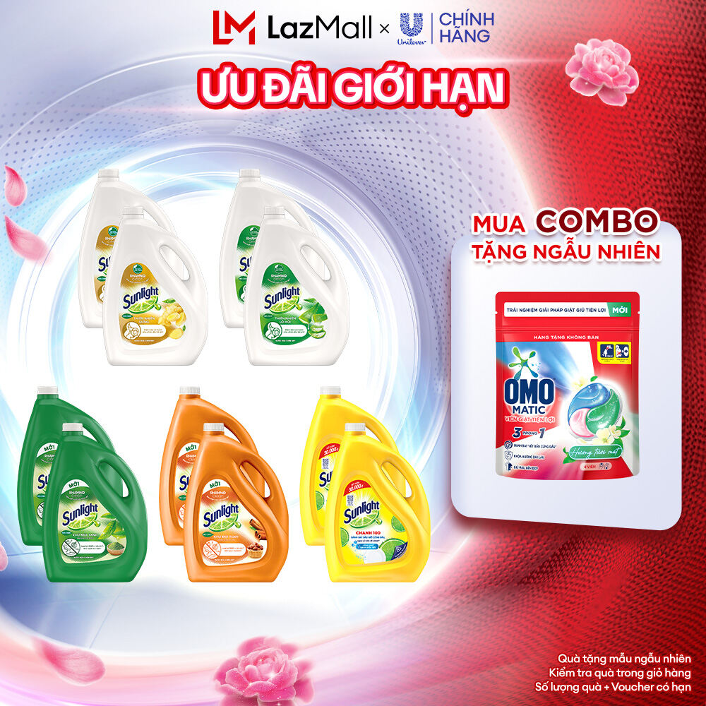 COMBO 2 Nước rửa chén Sunlight Thiên Nhiên Can 3.5kg & Chanh Can 3.6kg | Công nghệ Rhamno Clean | Đánh bay dầu mỡ ngay cả trên đồ nhựa