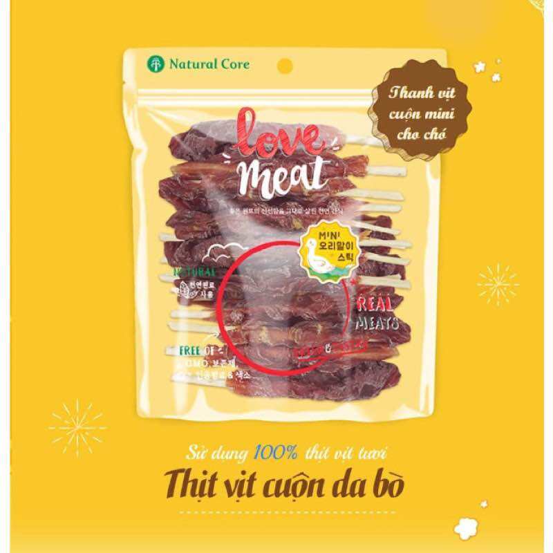 Snack Cho Chó Thịt Vịt/Gà Cuộn Da Bò Natural Core 160g