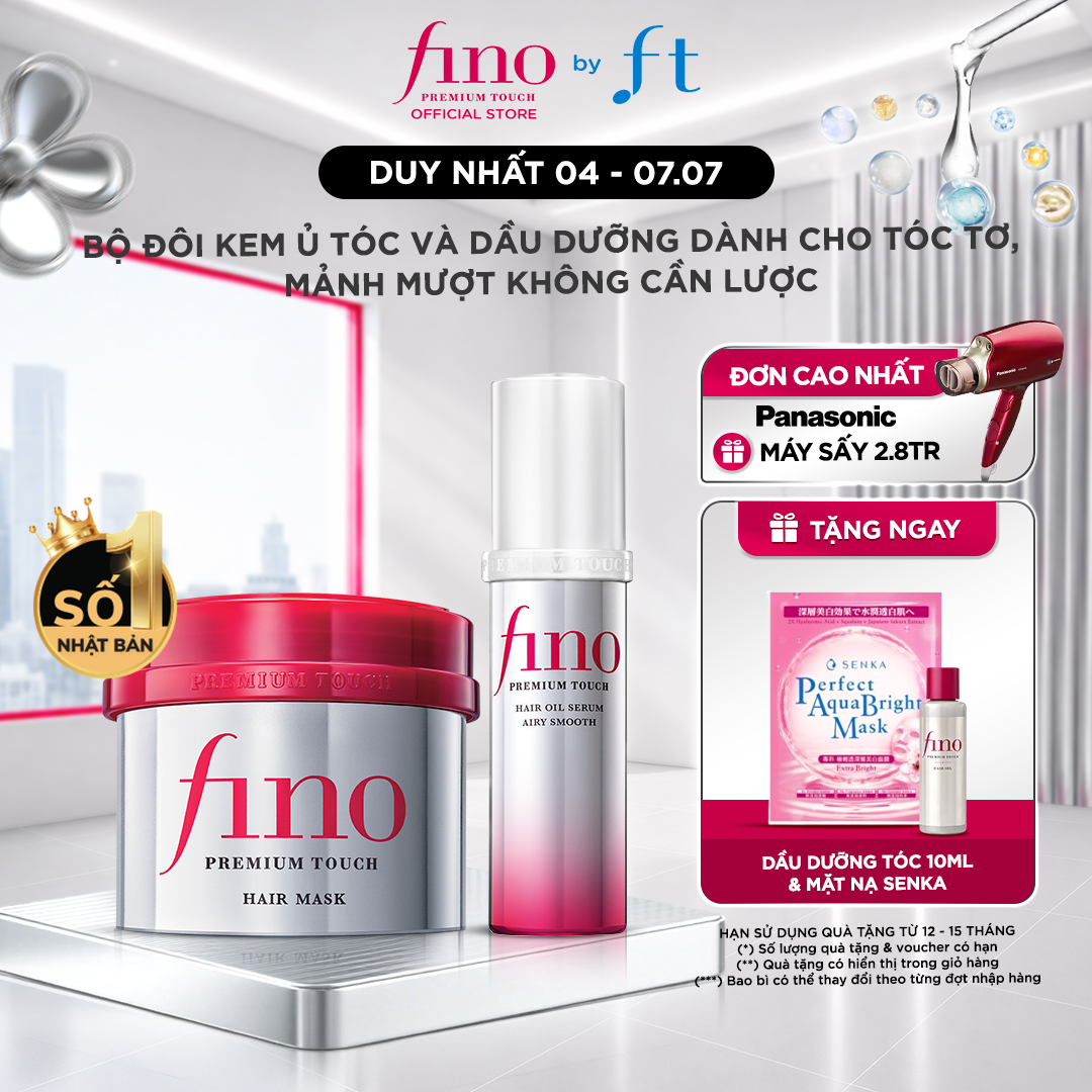 Bộ đôi Kem ủ tóc cao cấp FINO PREMIUM TOUCH B 230G  Dầu dưỡng tóc cao cấp FINO PREMIUM TOUCH HAIR OIL SERUM AIRY SMOOTH 70ML