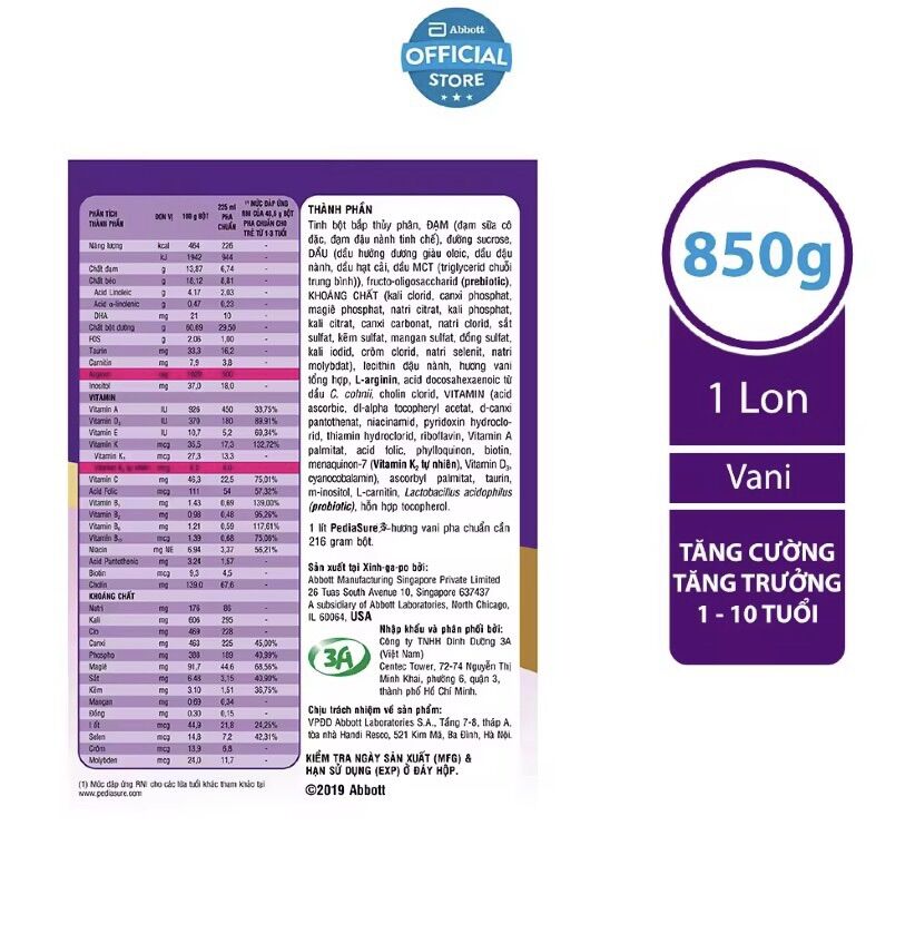 Sữa bột Abbot Pediasure 850g