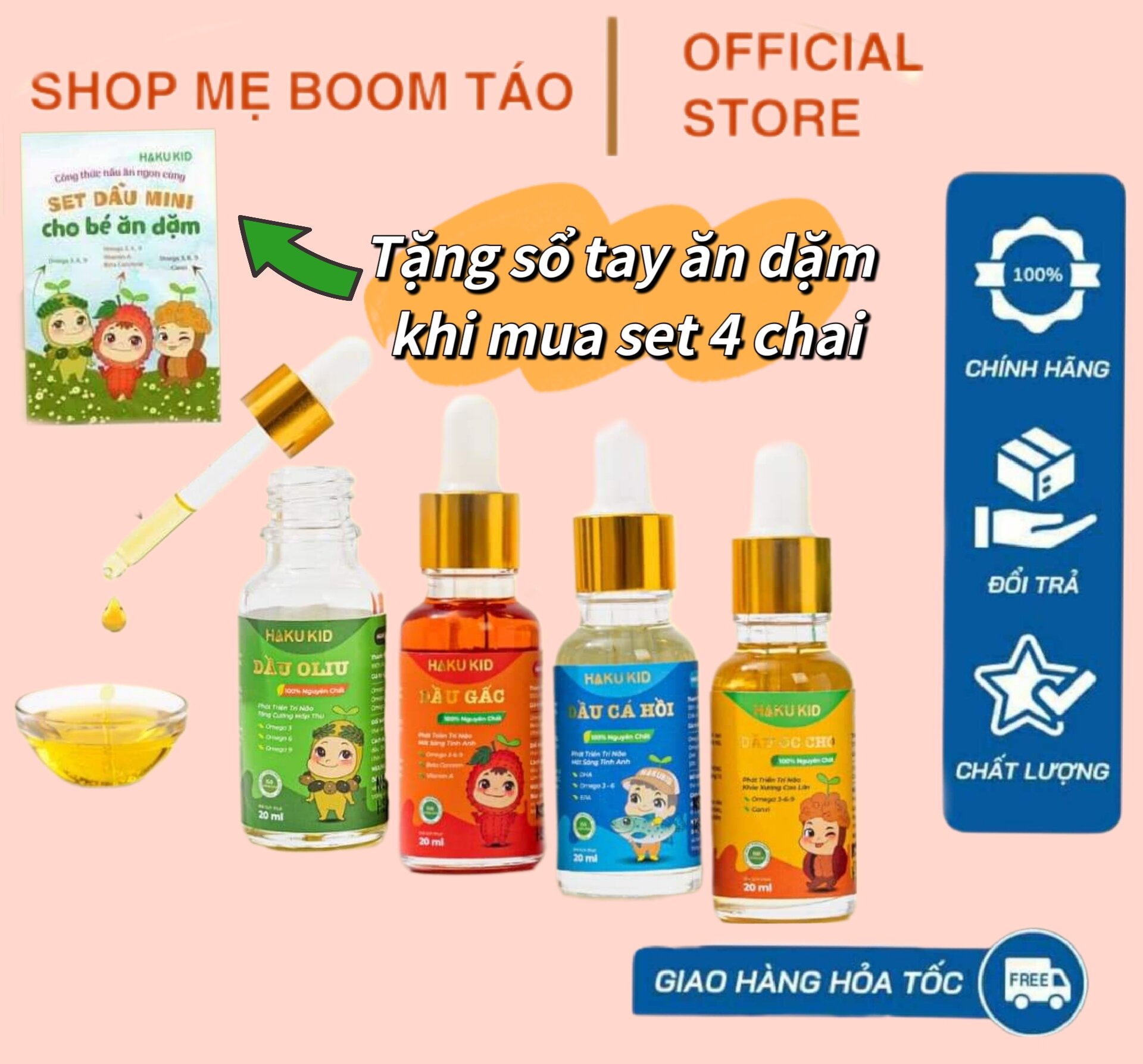 Dầu ăn dặm Hakukid set 4 chai cho bé 20ml