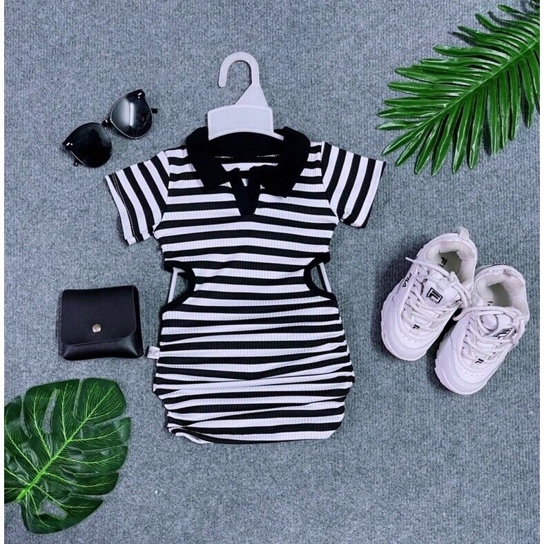 Đầm Body Sọc 2 màu Đen & Đỏ Bé Gái