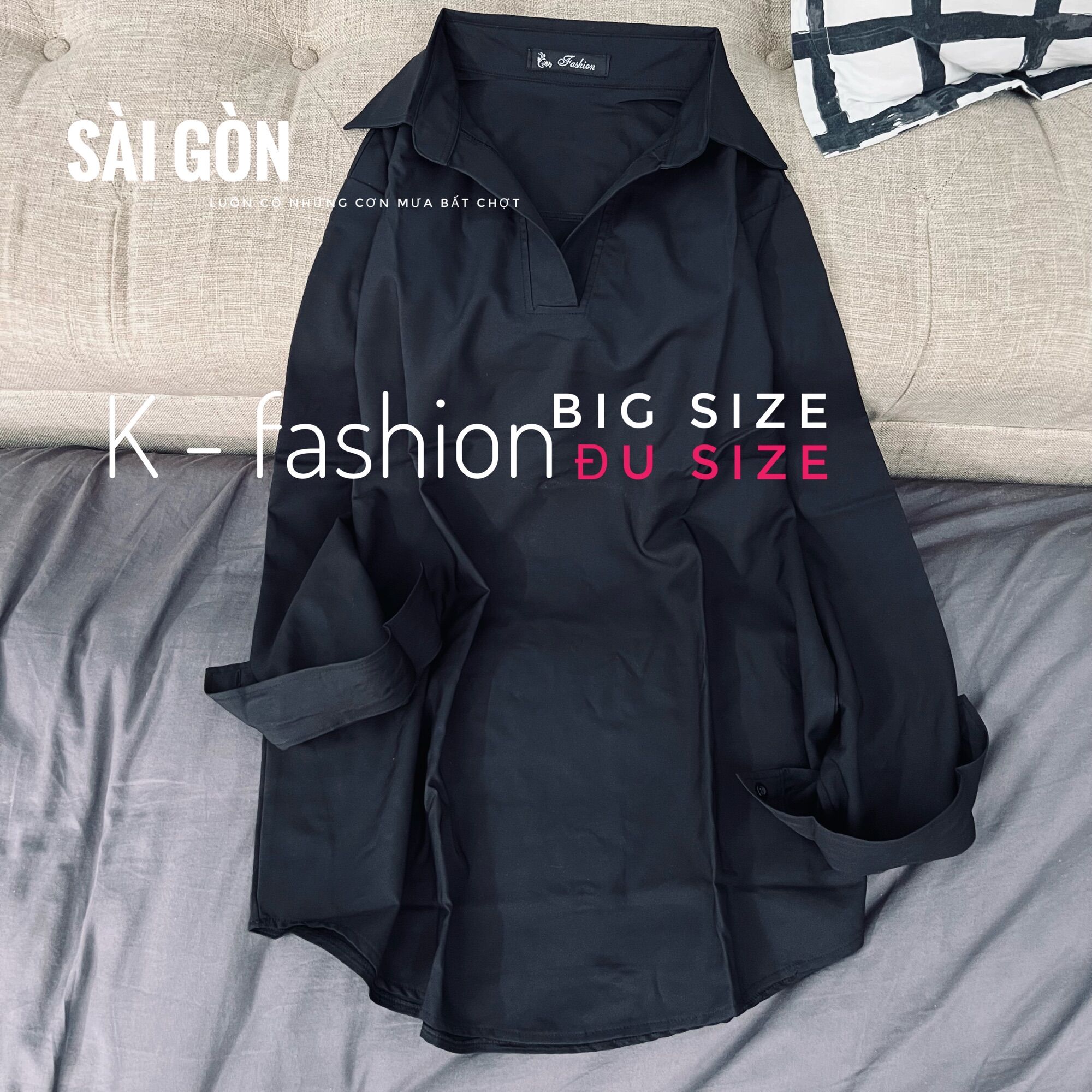 BIG SIZE - ĐỦ SIZE - ÁO SƠ MI ĐEN - vải mát form rộng
