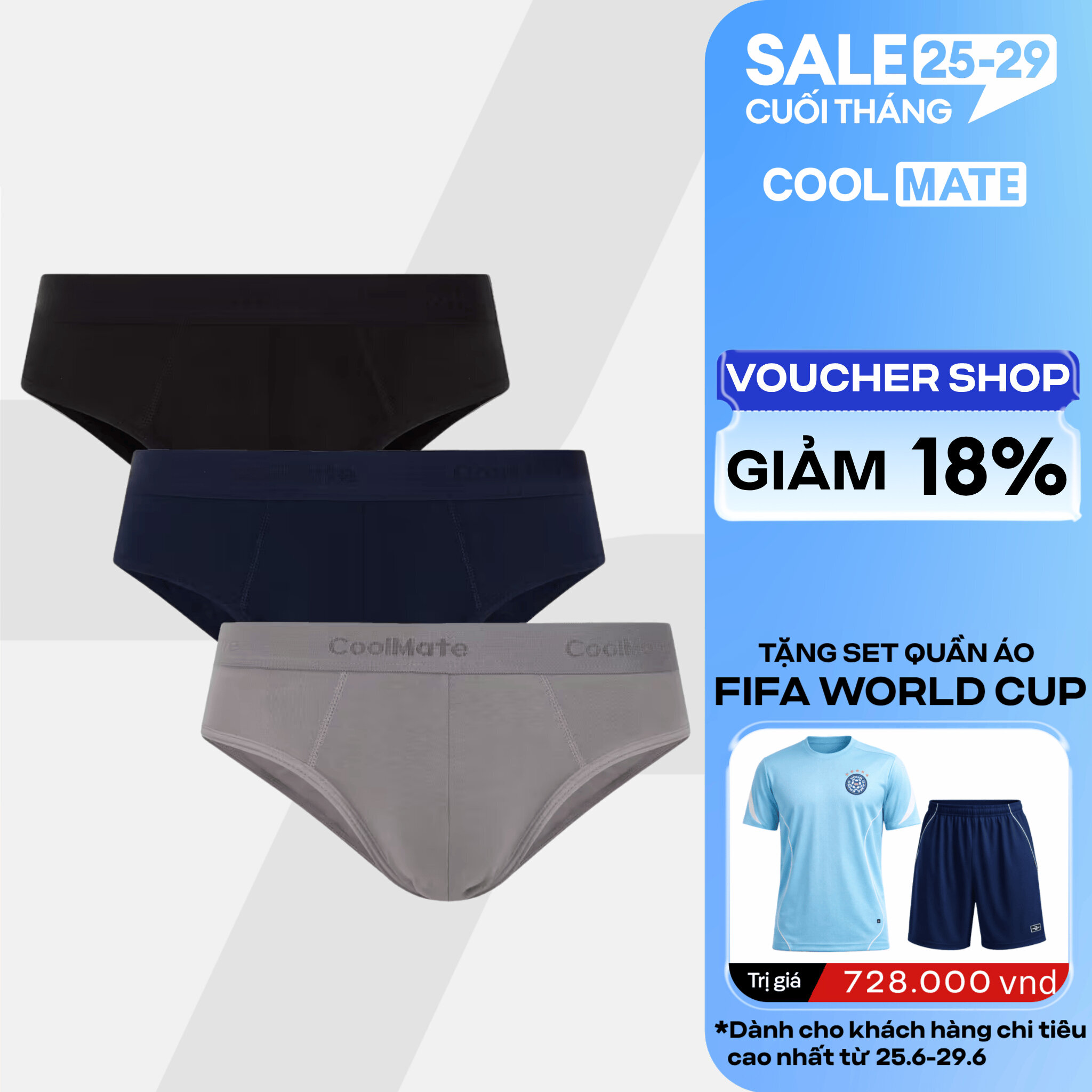 Combo 3 quần sịp nam tam giác Brief Cotton thoáng mát, co giãn thấm hút Coolmate