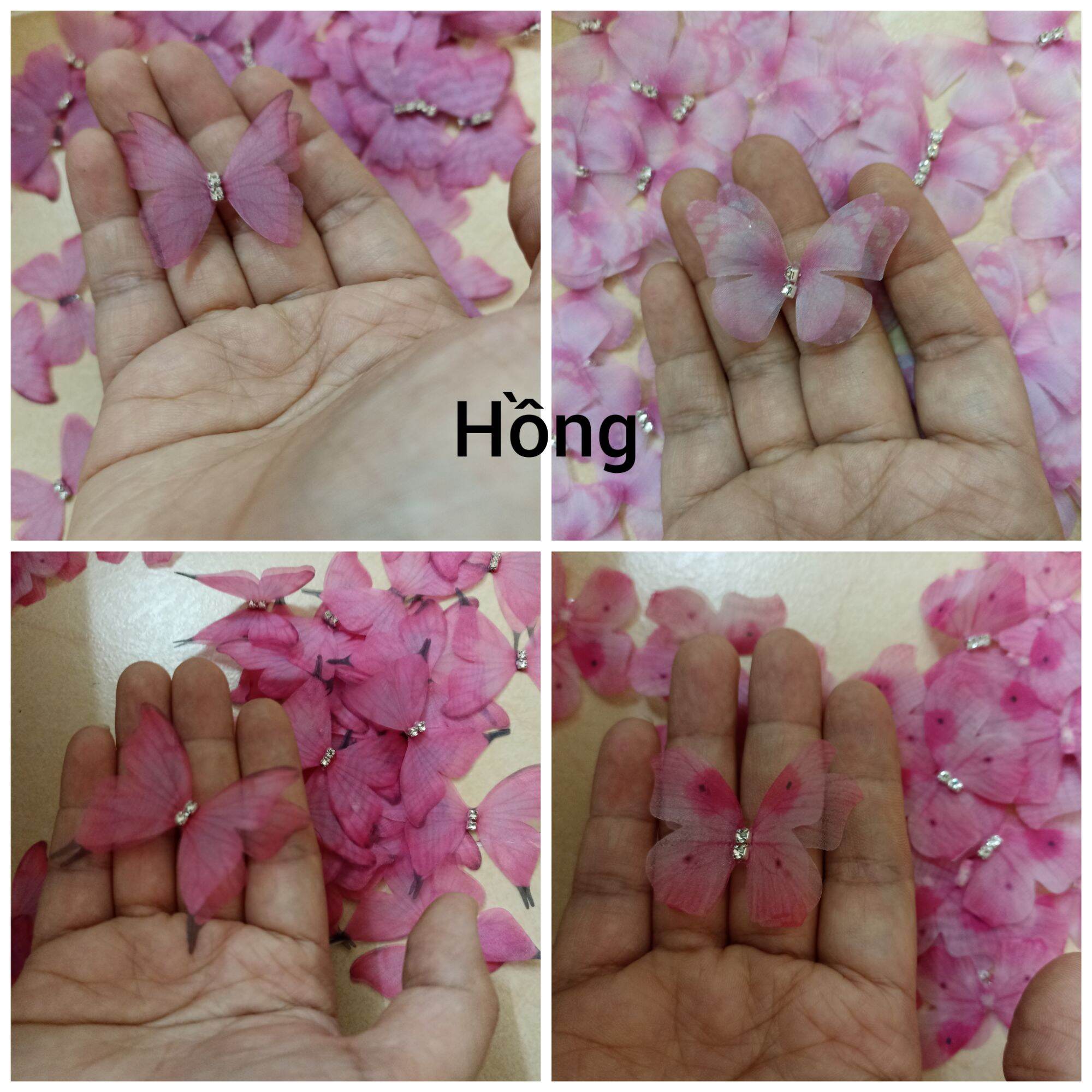 set 50 bướm vải voan 2 lớp đính đá
